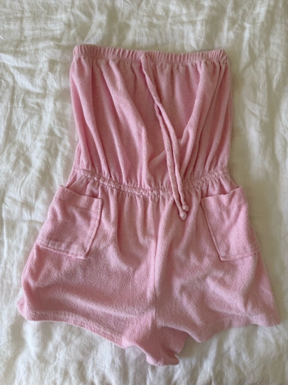 Strapless Terry Romper Shorts in Light Pink